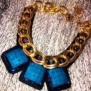 Blue and gold vintage big necklace